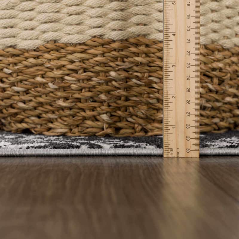 Hauteloom Kahramankazan Hallway, Kitchen Machine Washable Runner Rug - Black, Gray, Light Gray - 2'7" x 7'3"
