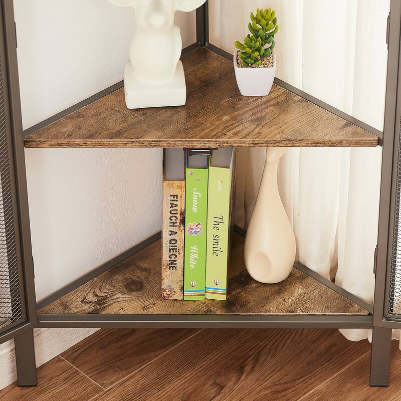 VECELO Triangular Corner Cabinet 27.5" 3-tier End Table with Mesh Doors For Small Spaces Indoor Outdoor(1PCS/2PCS)