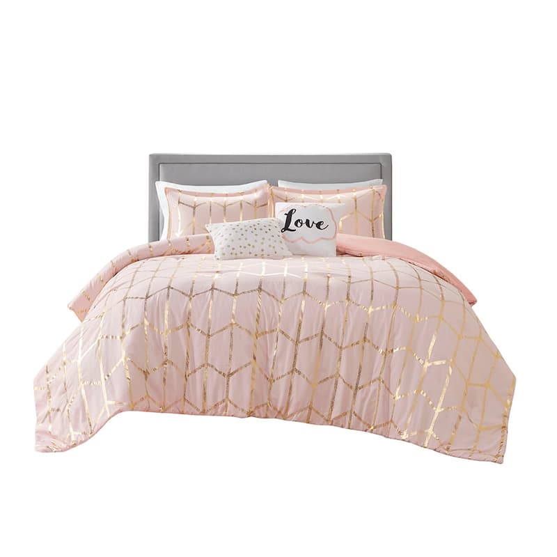 GDF Studio - Raina Metallic Printed Comforter Set with Decorative Pillows