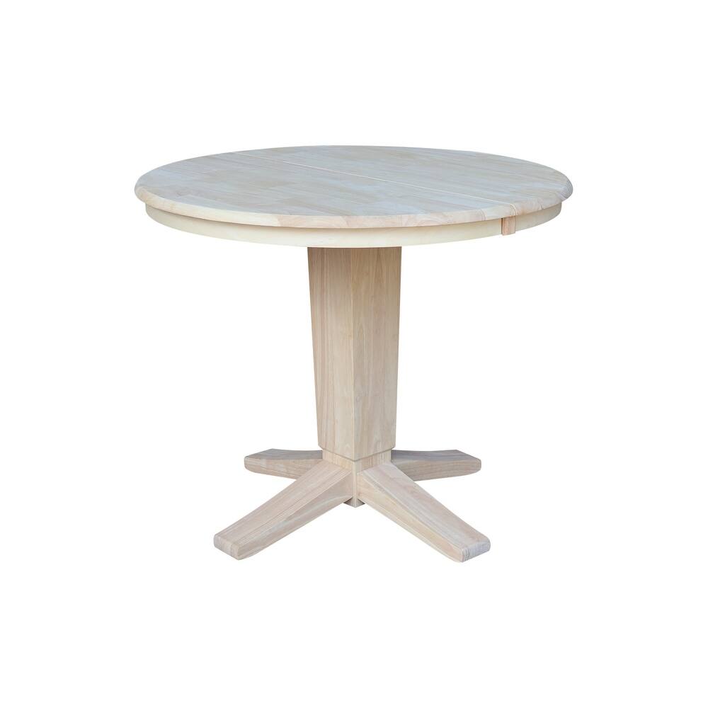 36" Solid Wood Round Top Pedestal Dining Table with 12 in Leaf