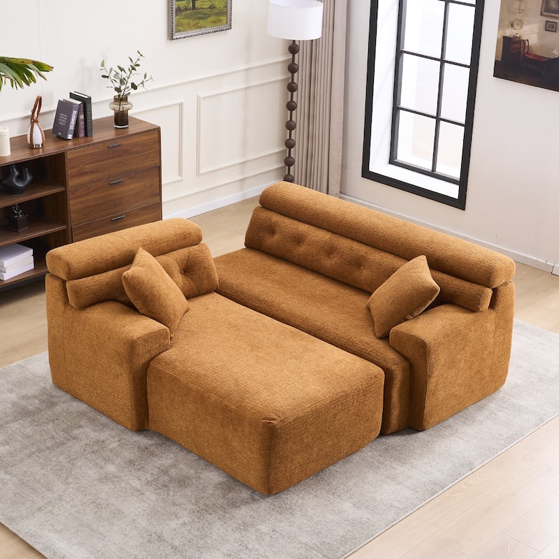 Full Compression Sponge L-Shape No-Assembly Chenille Convertible Chaise Sectional Sofa
