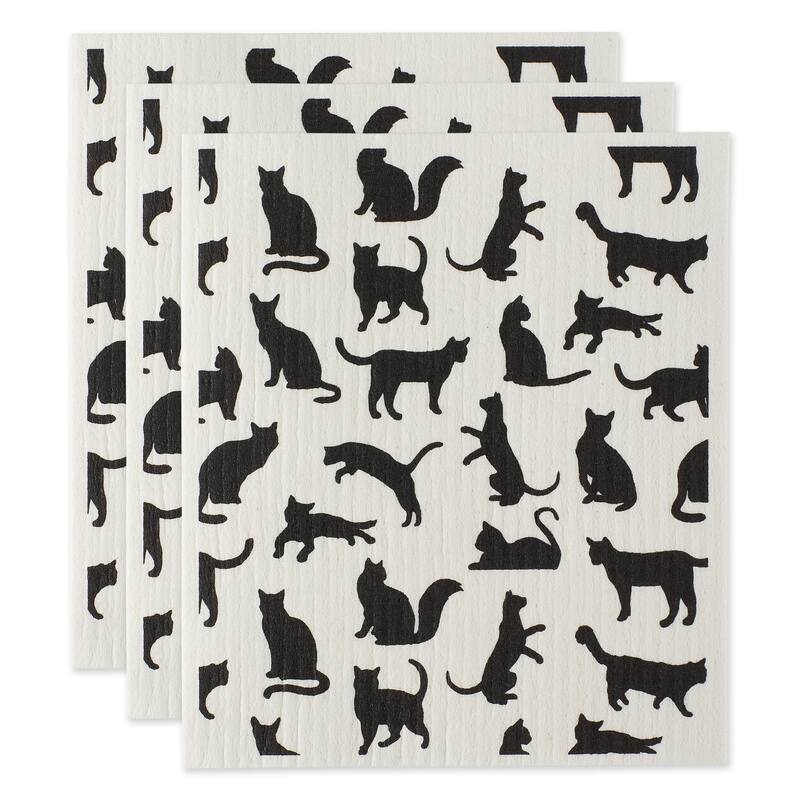 DII Black & White Swedish Dishcloth, 3 Piece - Cats