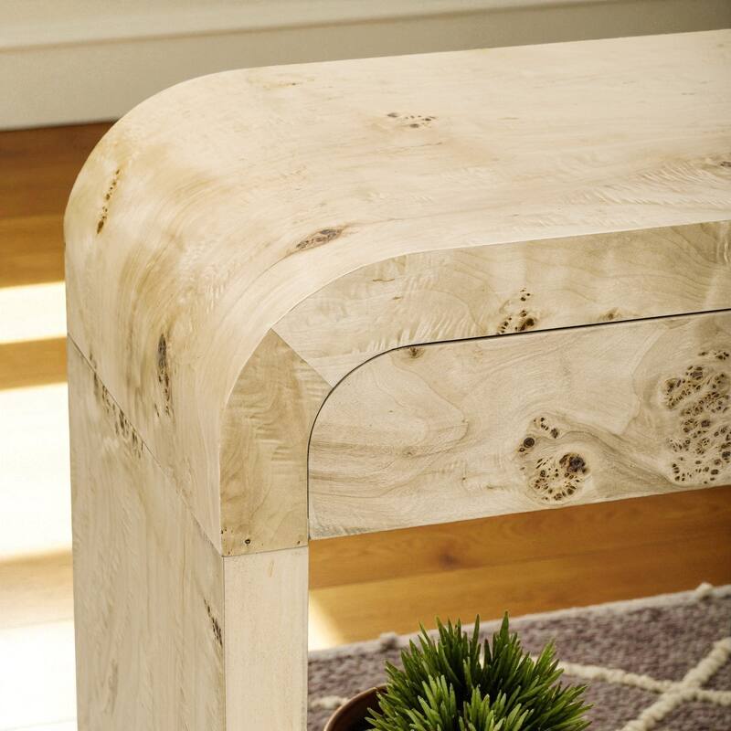 60'' Modern Wooden Console Table with Burl Veneer, 2 Drawers and Metal Handles, Entryway Table for Living Room or Hallway
