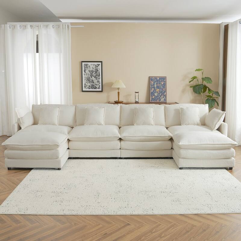 149.6" Corduroy Modular Sofa, L-Shape Sectional with Storage Pockets