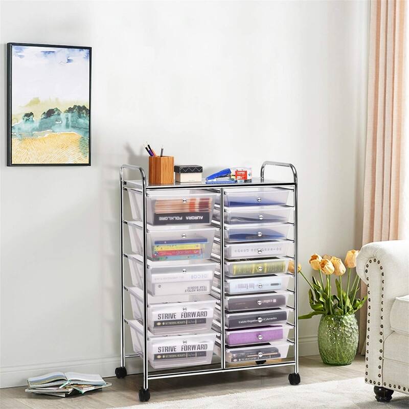 15 Drawer Storage Drawer Cart - 14.5"D x 25"W x 34.5"H