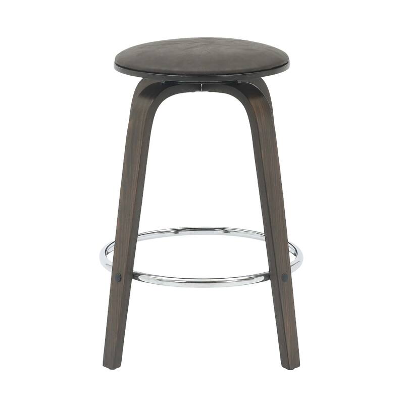 Pelya Leather Swivel Round Counter Stool with Wood Legs and Chrome Footrest for Kitchen Island or Dining Area Set of 2