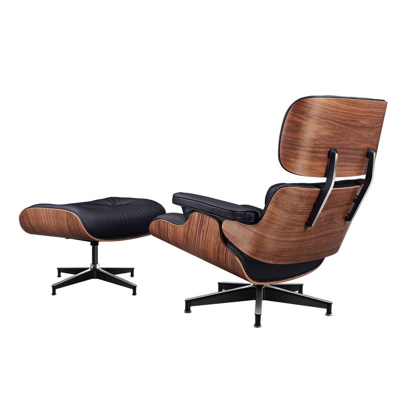 HomeRoots 28" Black and Light Brown Tufted Genuine Leather Lounge Chair With Ottoman - 28.30 in. x 29.00 in. x 20.50 in.