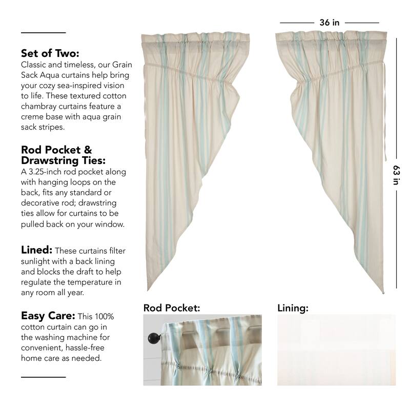 Grain Sack Aqua Prairie Short Panel Set of 2 63x36x18