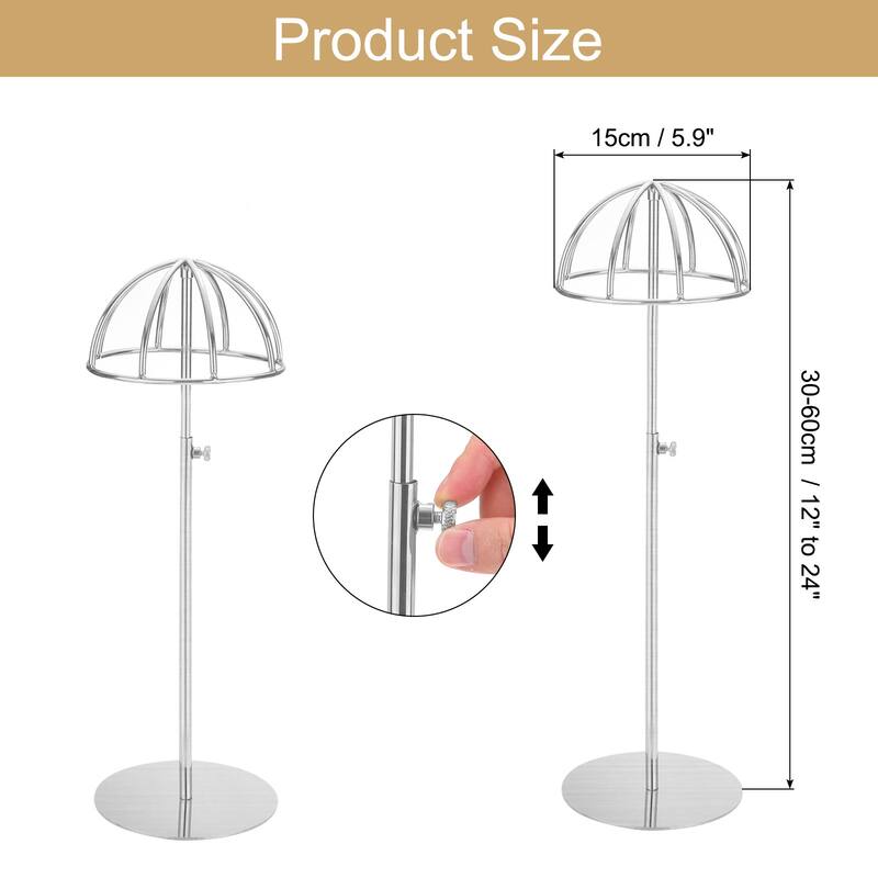 4x Hat Display Stand, Adjustable Height Hat Wigs Head for Display Hats - Silver