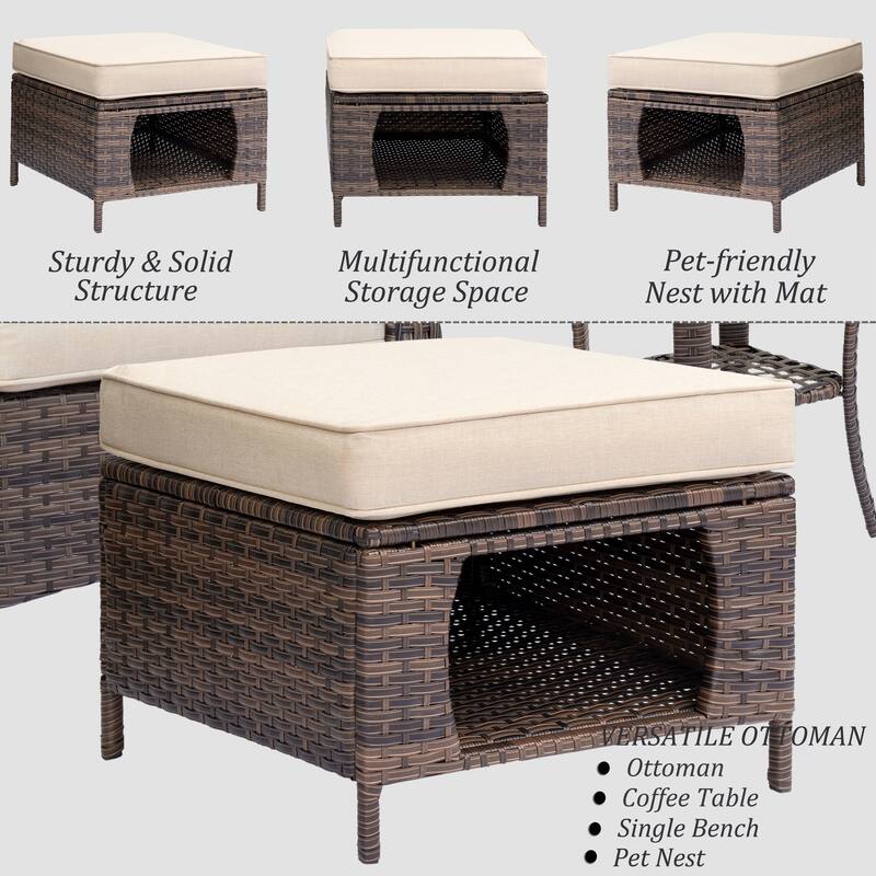 8 Piece Outdoor Wicker Patio Furniture Conversation Chair and Ottoman Set