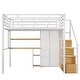 preview thumbnail 15 of 14, White Full Metal Loft Bed with Wardrobe, Desk & Storage Shelves