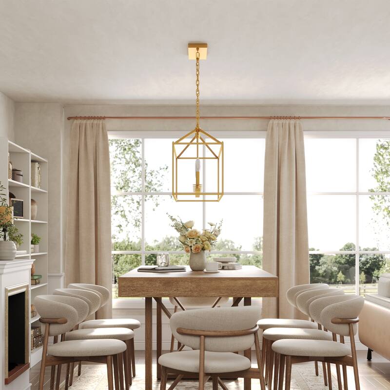 56.7in 6-Light Linear Chandelier with Caged Metal Shade, Height Adjustable