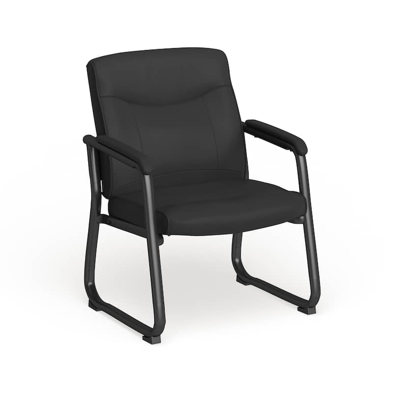 Big & Tall Soft Leather Sled Base Executive Reception Chair - Black
