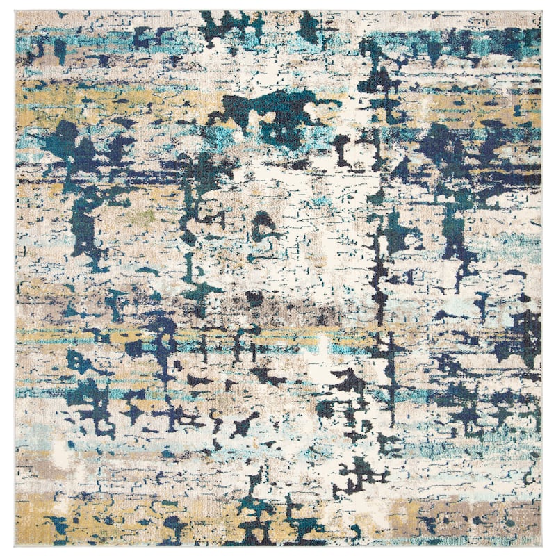 SAFAVIEH Madison Evangelina Modern Abstract Rug - 5' Square - Cream/Blue