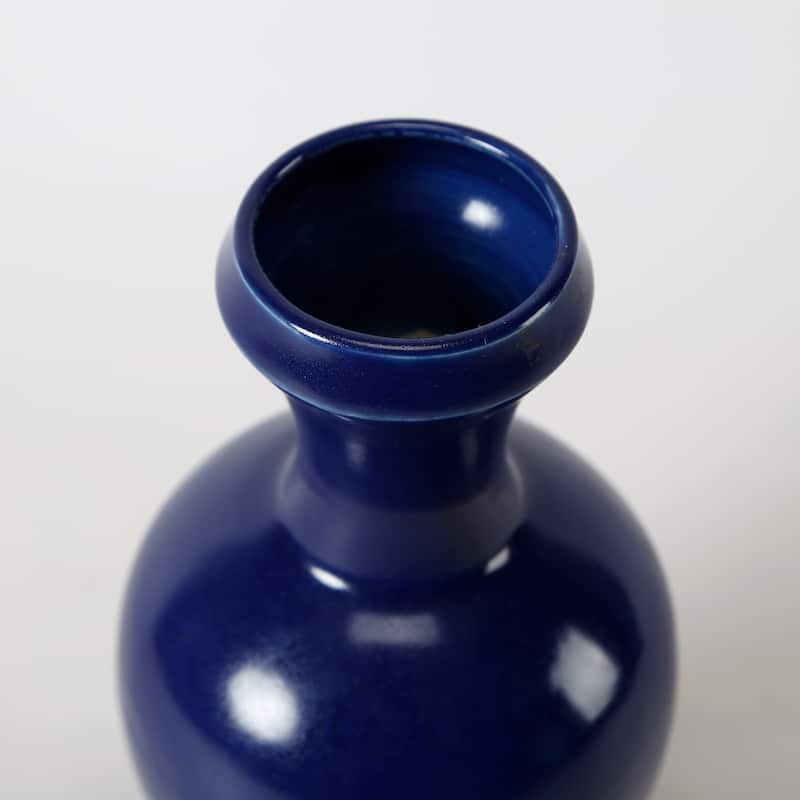 Artissance 8.6" Dark Blue Glaze Vase With Tick Flowers