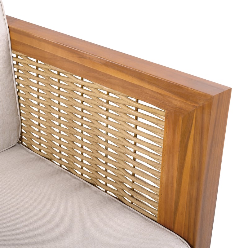 Outdoor Club Chair Upholstered Arm Chair with Wicker Armrest, Coffee Chair Reception Chair Side Chair