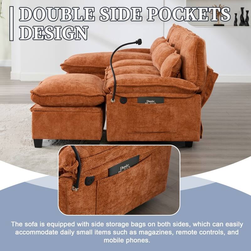 106.69" Modular U-shaped Sectional Sofa with Chaise Lounge and Ottoman, Pillows