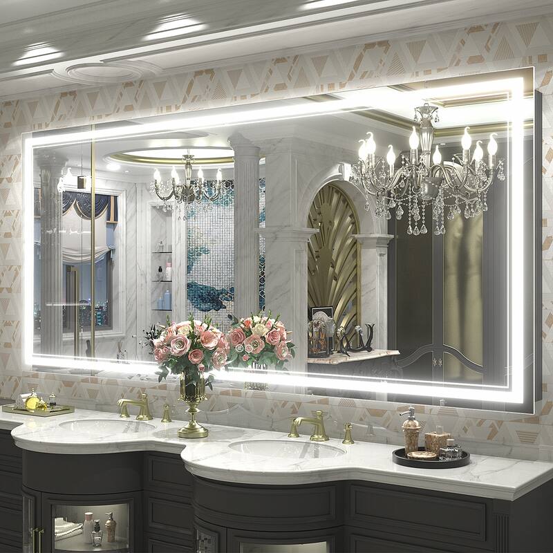 KIOTEE Frameless Front lit LED Lighted Anti-Fog Tempered Glass Bathroom Vanity Mirror with ETL and 3-Year Warranty - 72x32