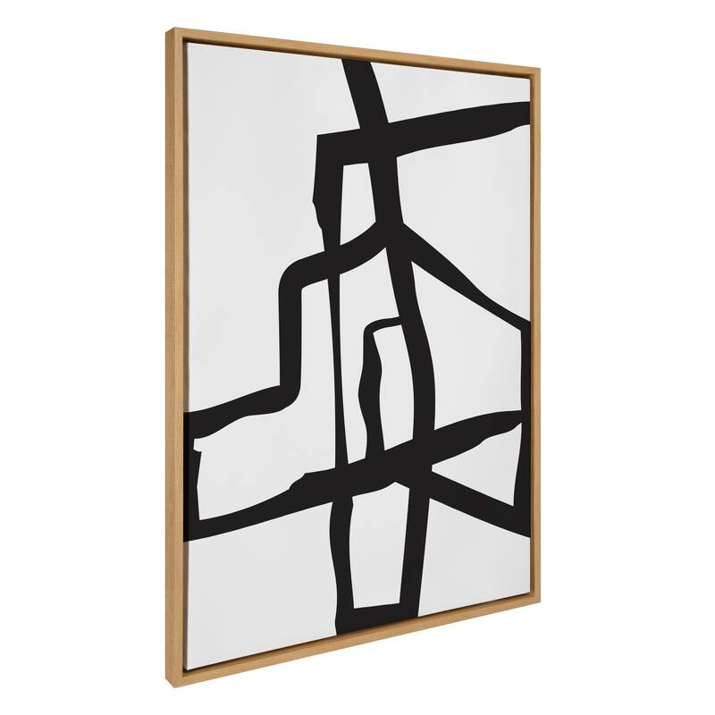 Kate and Laurel Sylvie Bold Sophisticated Abstract Black Stroke Framed Canvas by The Creative Bunch Studio - 28x38 - Natural