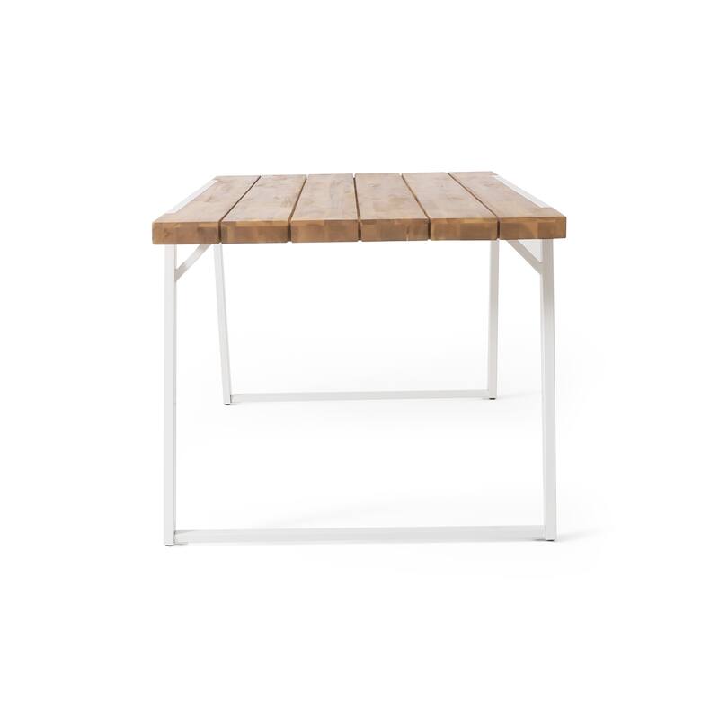 Outdoor Dining Table, Splayed White Sled Base, 71 Inch Acacia Wood