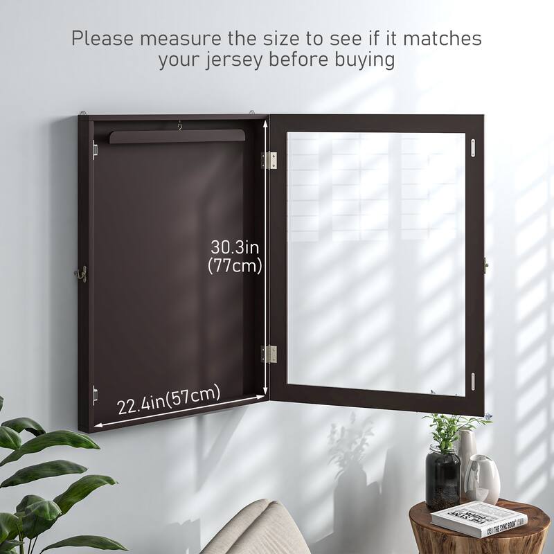 HOMCOM 24" x 32" Jersey Display Case, Wall-Mounted Memorabilia Acrylic Shadow Box with Hanger, Black