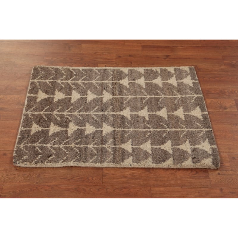 Brown Moroccan Oriental Foyer Rug Handmade Geometric Wool Carpet - 2'0"x 3'0"