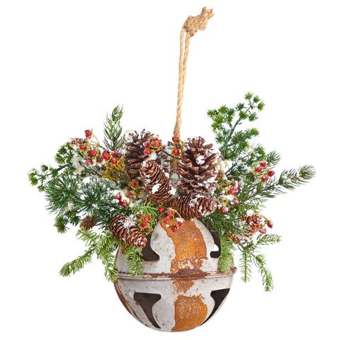 16" Holiday Christmas Jumbo Metal Bell Ornament with Berries - 12