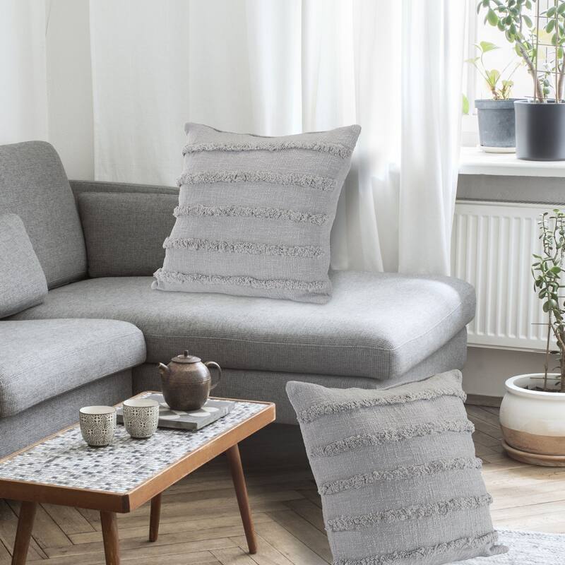 20" Gray Overtufted Solid Square Throw Pillow