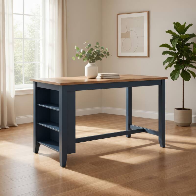 Gasy Counter Height Dining Table, 60 Inch, Dark Blue Brown Mango Wood