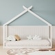 preview thumbnail 8 of 18, Montessori House-shape Bed Frame for Kids Toddler Floor Bed with Fence Headboard Footboard, Low Wooden Tent Bed Without Slats White - Full