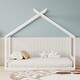 preview thumbnail 2 of 5, Roomfitters Twin Size Montessori House Bed Frame with Headboard and Footboard, Wooden Floor Bed with Fence Design, White