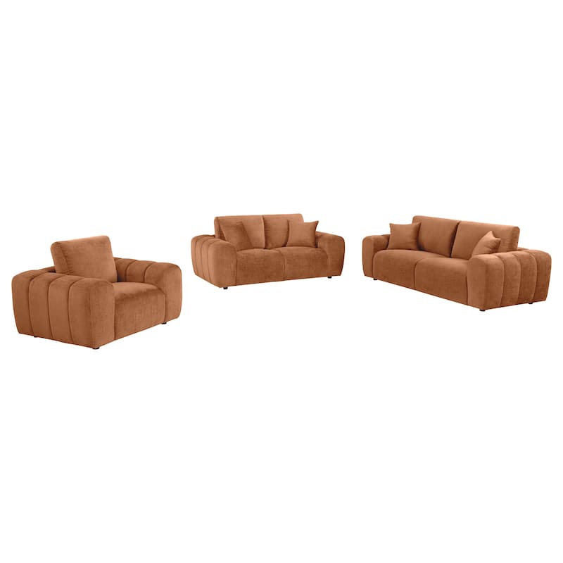 Burnett Chenille Upholstered Sofa Set - Burnt Orange - 3 Piece