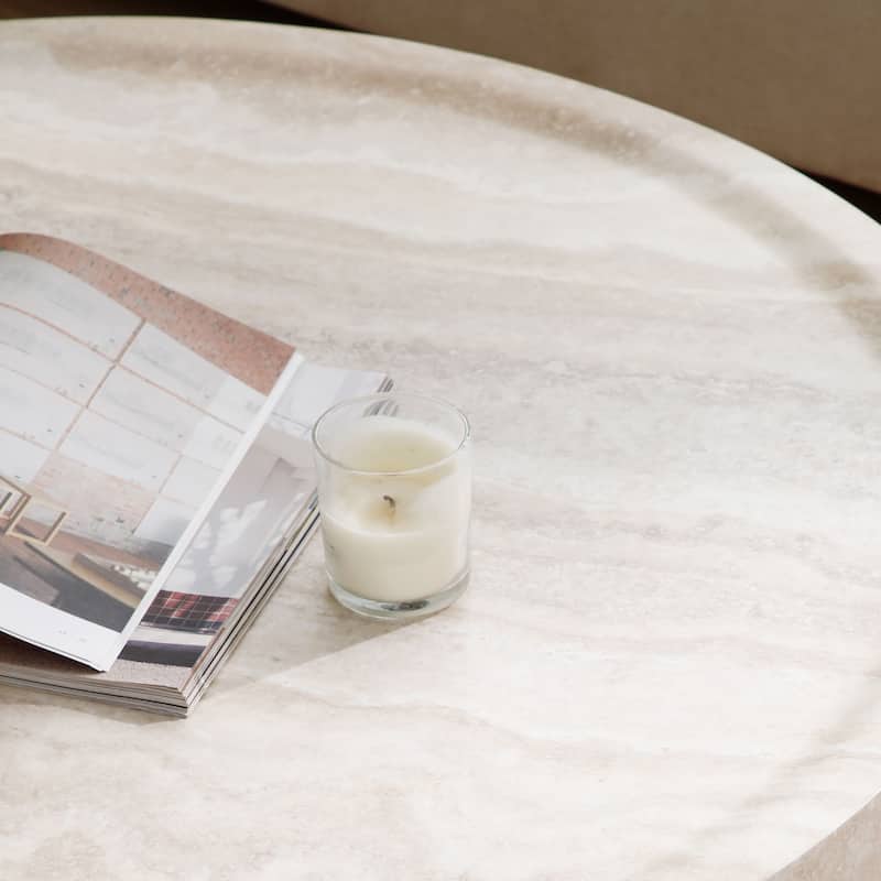 Modern Coffee Table Minimalist Coffee Table Stylish Coffee Table with Faux Travertine Texture, for Living Room