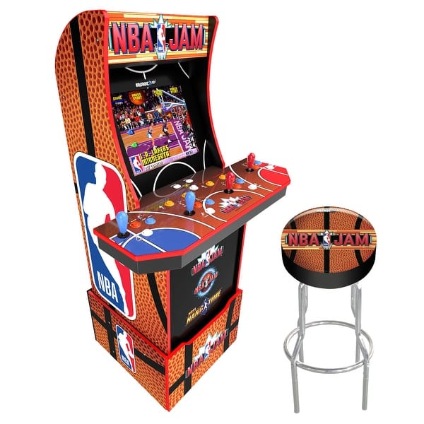 slide 1 of 8, Arcade1Up NBA Jam Electronic Game Arcade Machine with Riser and Padded Stool - 88