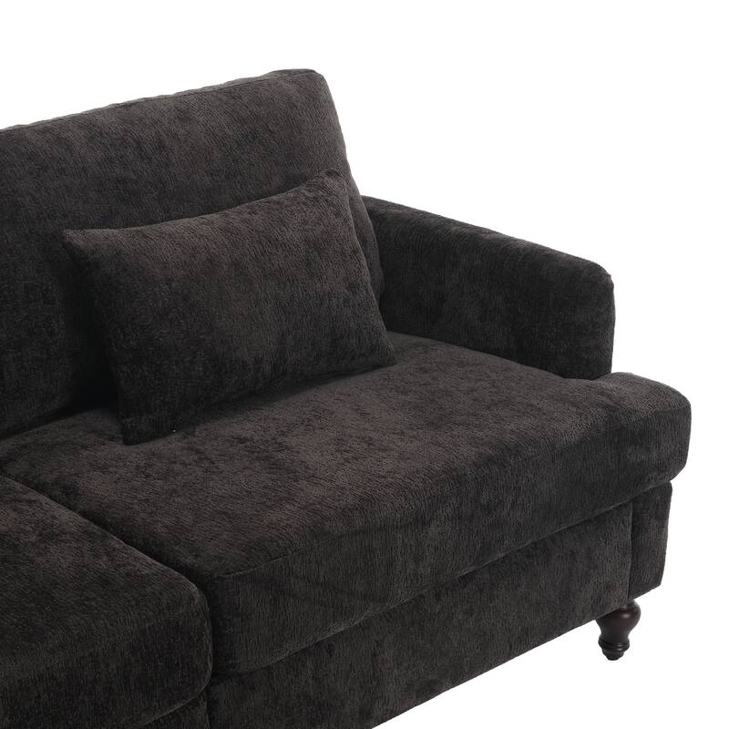 2-Seat Chenille Loveseat Sofa, Black, for Living Room and Bedroom