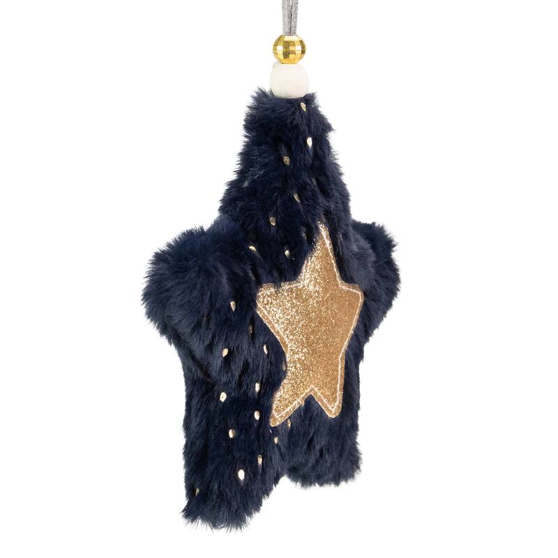 Plush Star Christmas Ornament - 5.5" - Blue and Gold