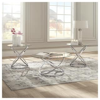 Signature Design by Ashley Hollynyx Chrome-tone Glass 3-piece Table Set