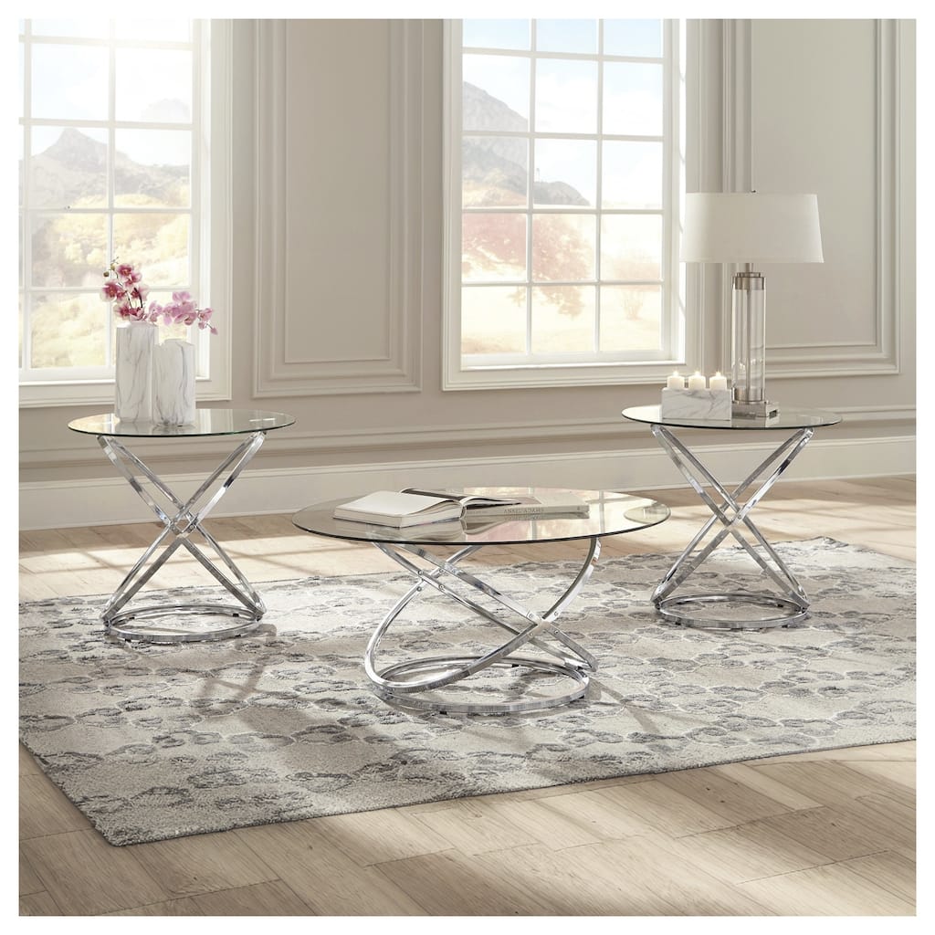 Signature Design by Ashley Hollynyx Chrome-tone Glass 3-piece Table Set