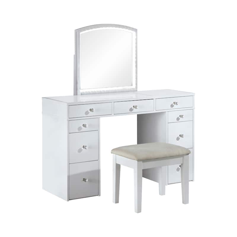 Furniture of America Cork Transitional White Wood 9-Drawer 3-Piece Makeup Vanity Set