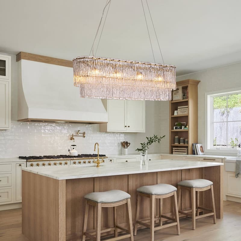 35" Gold Luxury Crystal Chandelier Dimmable Double Glass Ceiling Light for Kitchen Island Dining Room