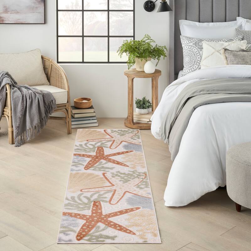 Nourison Aloha Coastal Starfish Indoor/Outdoor Area Rug - 2'3" x 8' - Multi/Yellow/Ivory