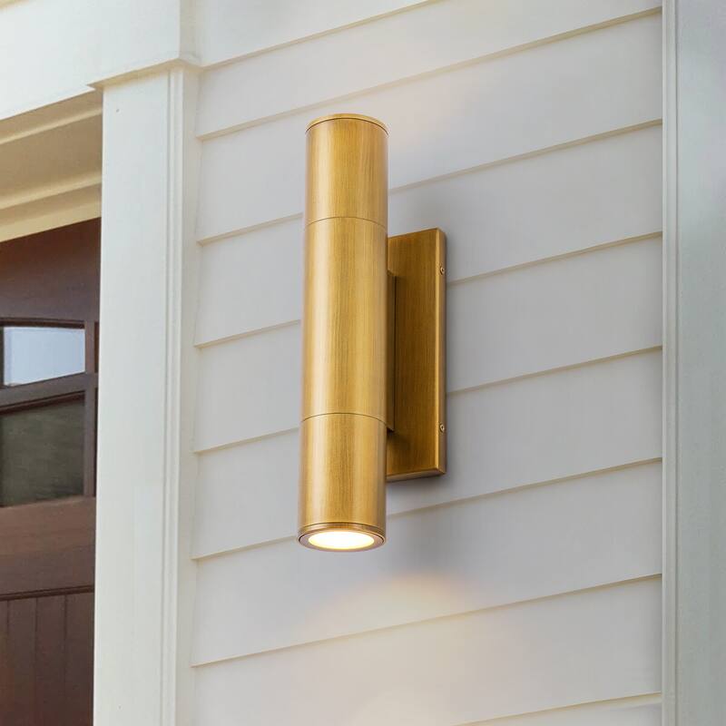 4.5" Modern Black/Gold Cylinder Integrated LED 3000K Up and Down Waterproof Outdoor Wall Armed Sconce