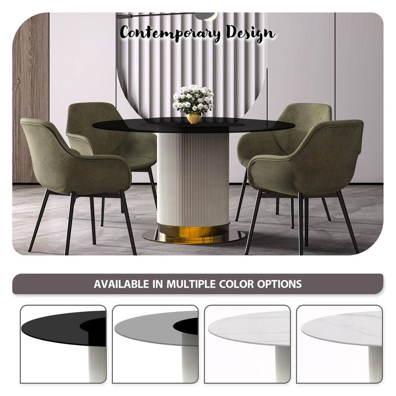 Jexis Round Dining Table with Glass/Sintered Stone Tableop