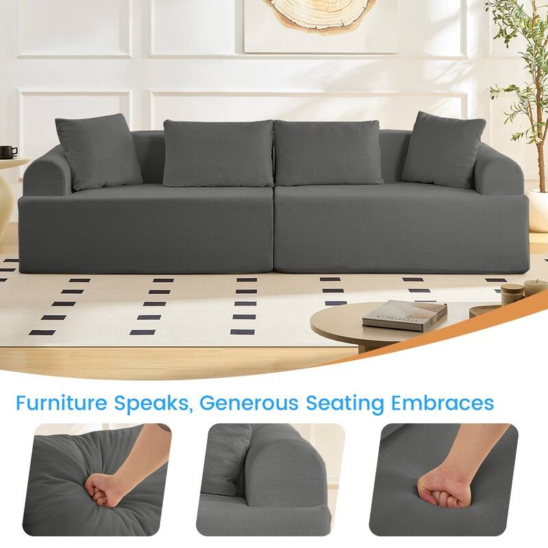 104" Curved Modular Sectional Sofa in Chenille Fabric Modern Minimalist Design Compressed No Assembly Required