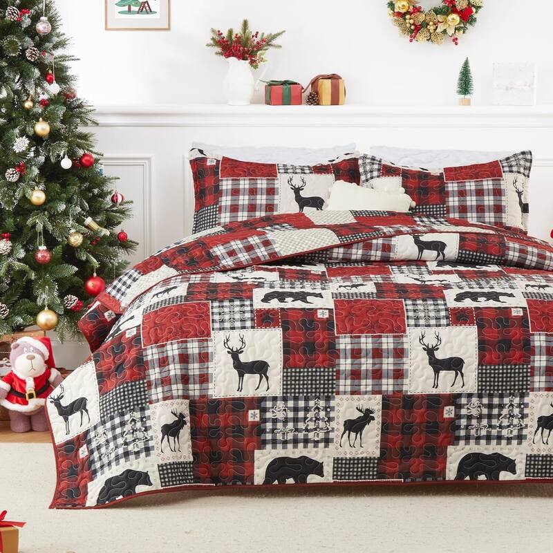 Christmas Soft Quilts Coverlet Bed Set with Pillow Shams, Bedding Set