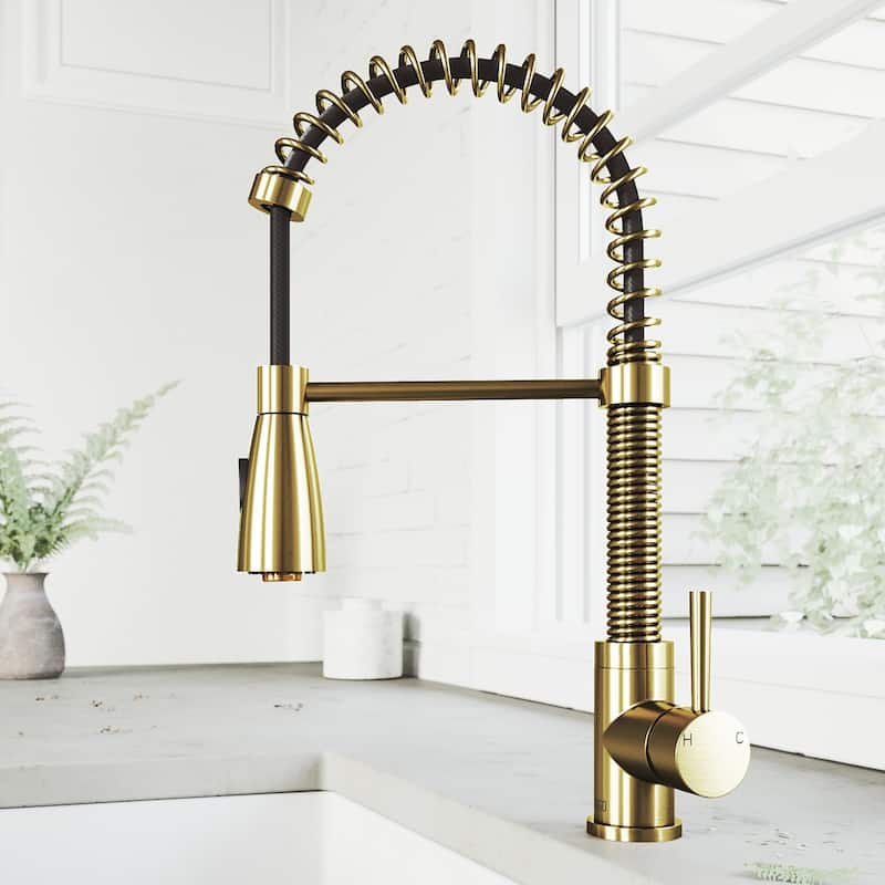 VIGO Brant 19" H Single Handle Pull-Down Sprayer Kitchen Faucet - Without Extras - Matte Brushed Gold