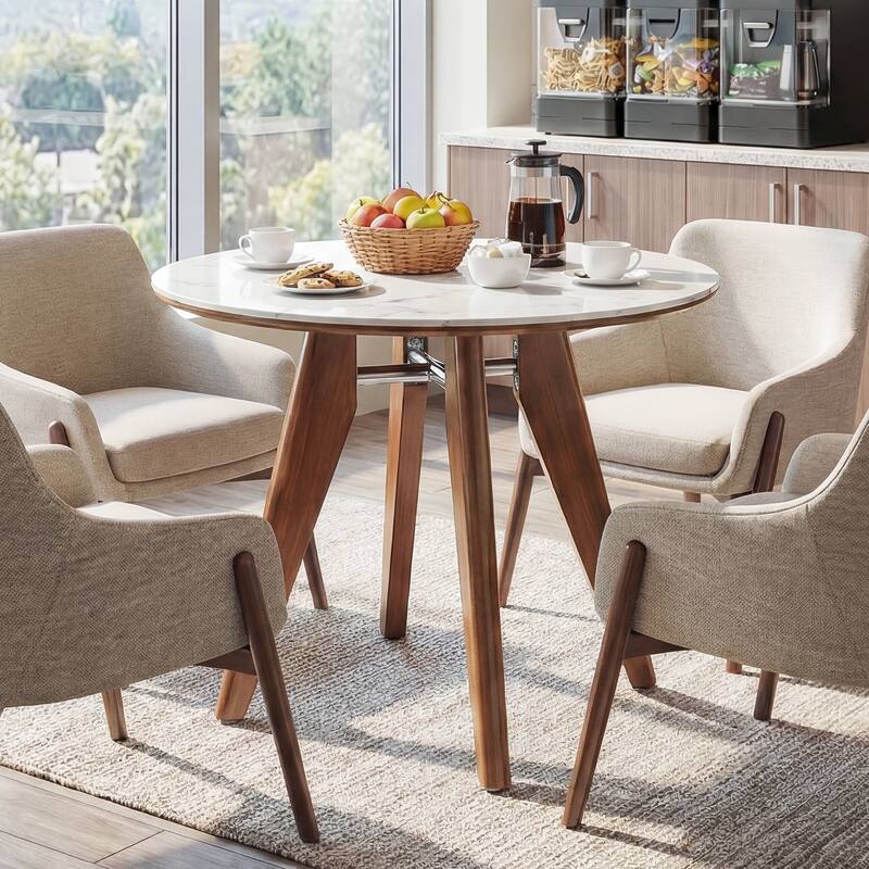 31.5-Inch Small Conference Table, Round Solid Wood Home Office Table