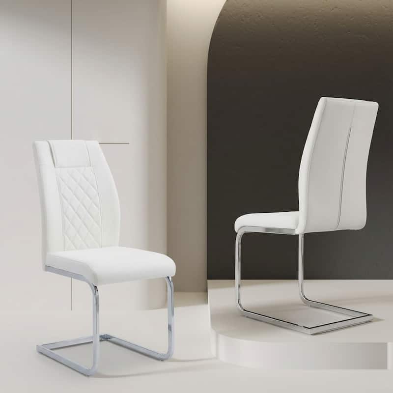 High-Back Dining Chairs Set of 6, PU Leather Modern Kitchen Chairs with Silver Legs for Home Furniture Dining & Kitchen Room