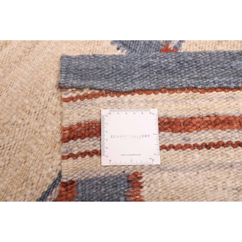 ECARPETGALLERY Flat-Weave Marrakech Grey, Ivory Wool Kilim - 8'5 x 10'2