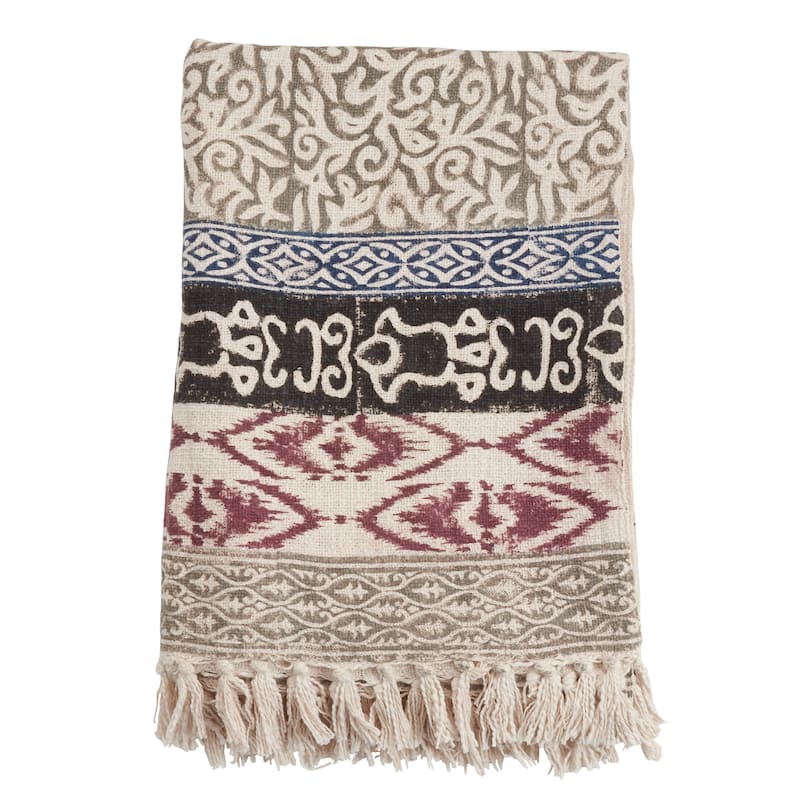 Throw Blanket With Block Print Design